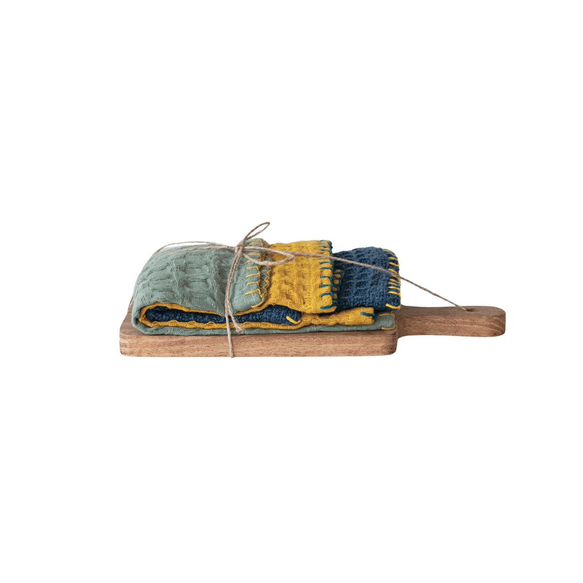 Cotton Waffle Weave Dish Cloths w/ Cheese/Cutting Board