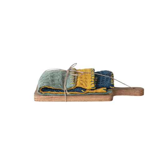 Cotton Waffle Weave Dish Cloths w/ Cheese/Cutting Board