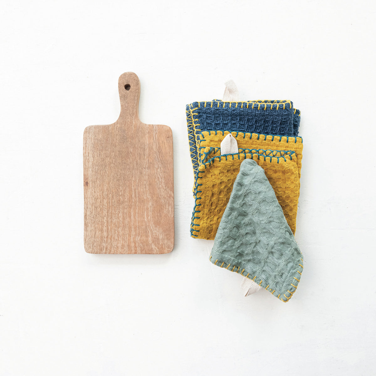 Cotton Waffle Weave Dish Cloths w/ Cheese/Cutting Board
