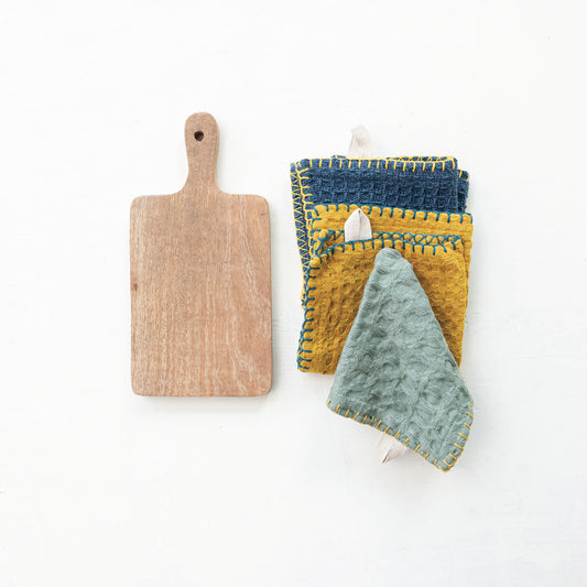 Cotton Waffle Weave Dish Cloths w/ Cheese/Cutting Board