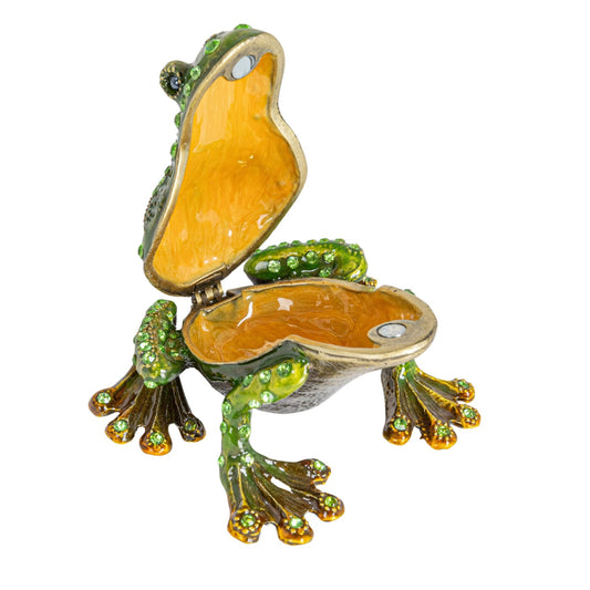 Enameled Metal Frog Shaped Trinket Box