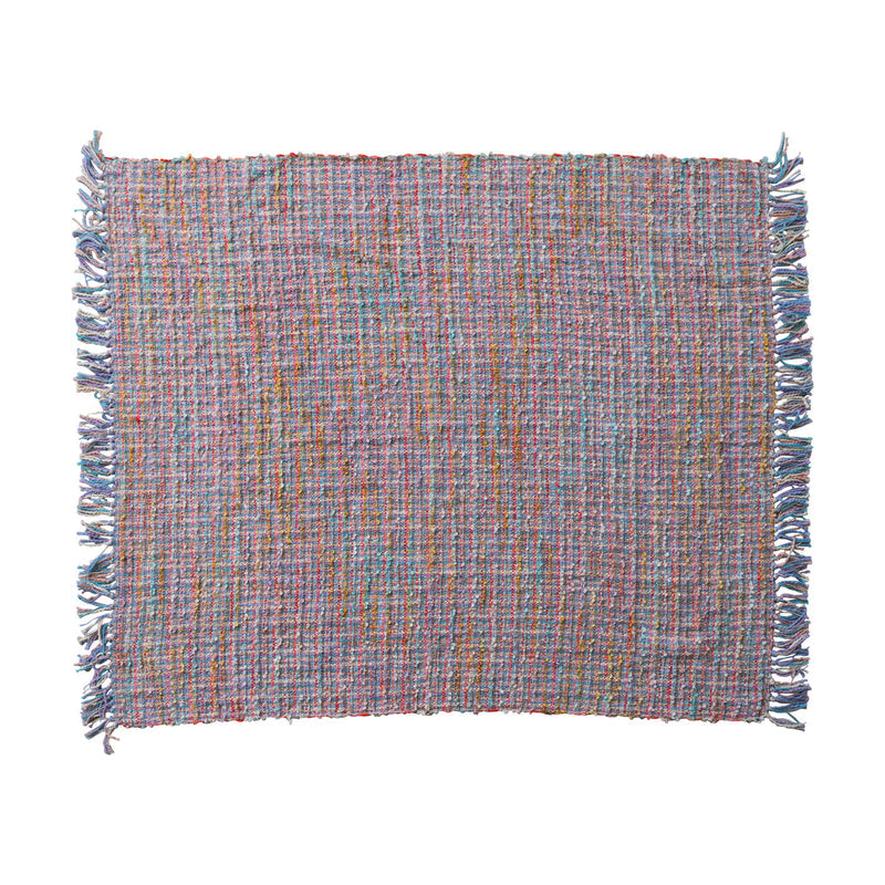 Woven Cotton Blend Throw with Fringe