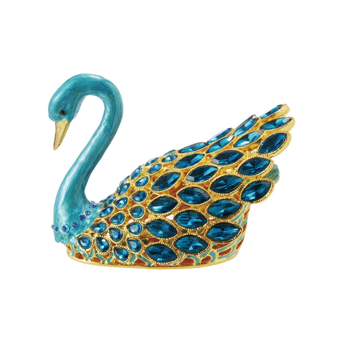 Enameled Metal Swan Shaped Trinket Box w/ Jewels