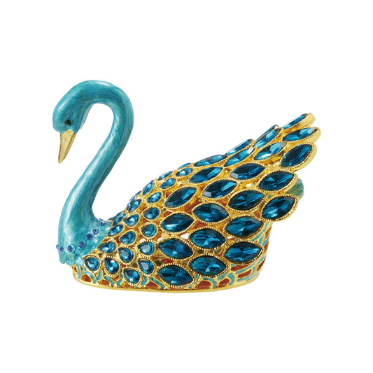 Enameled Metal Swan Shaped Trinket Box w/ Jewels