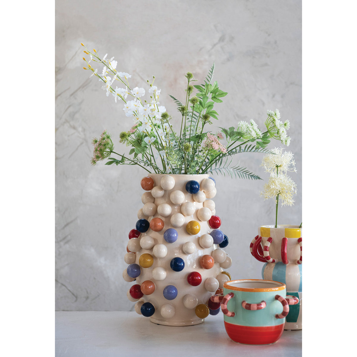 Handmade Stoneware Vase with 3D Balls