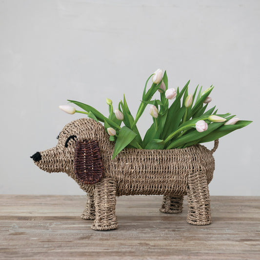 Hand-Woven Seagrass Dog Shaped Basket
