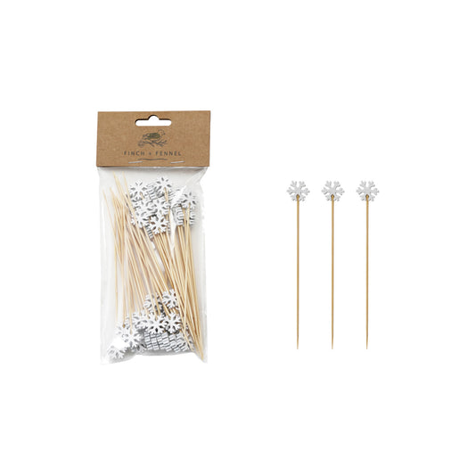 Bamboo Single Use Skewers with Snowflake Shaped Handles