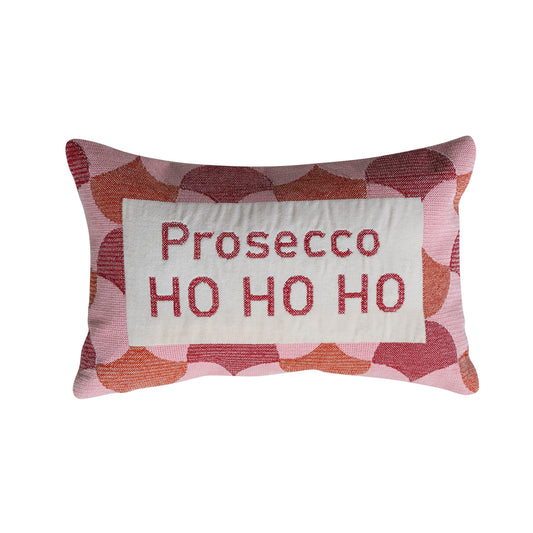 "Prosecco HO HO HO" Cotton & Velvet Embroidered Pillow