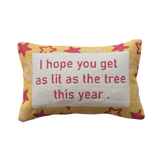 Cotton Embroidered Lumbar Pillow with Star Pattern "I Hope You Get As Lit..."